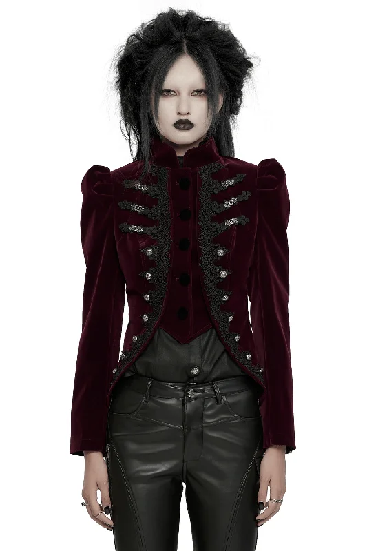 Velvet Gothic Jacket with Lace-Up Back and Appliques