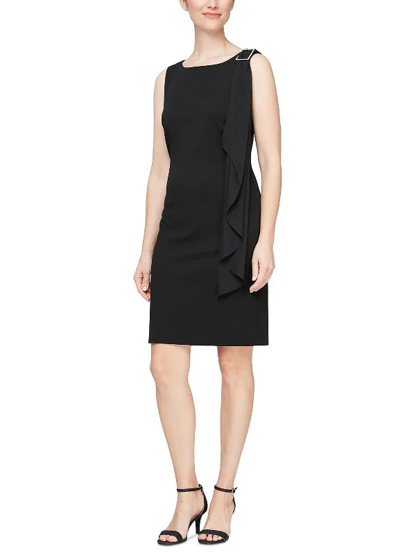 Plus Womens Ruffled Embellished Sheath Dress