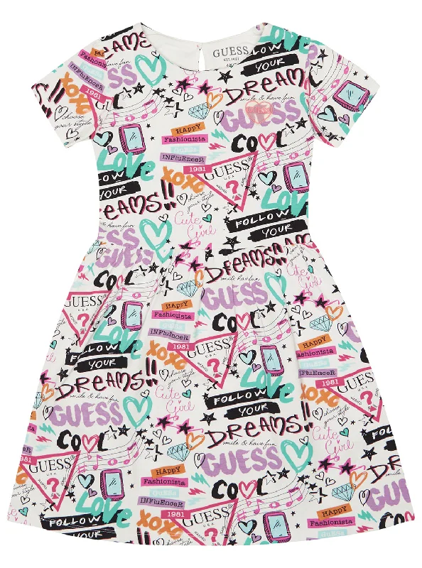 White Graffiti Print Logo Dress (2-7)