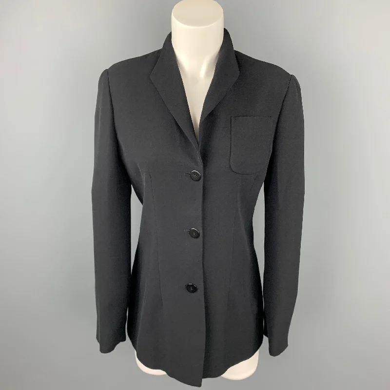 GIORGIO ARMANI Size 6 Black Silk Collarless Buttoned Jacket