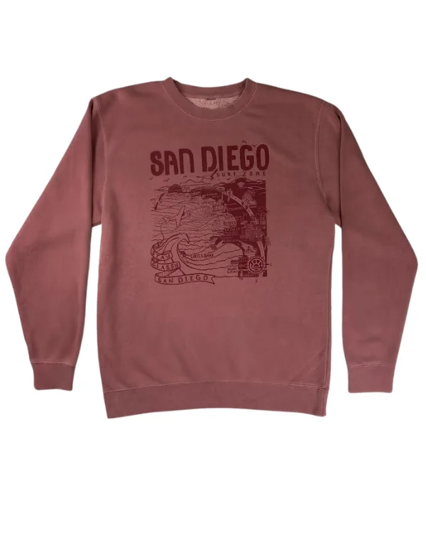 Sun Diego Women's Map Sweatshirt  - Maroon/Burgundy