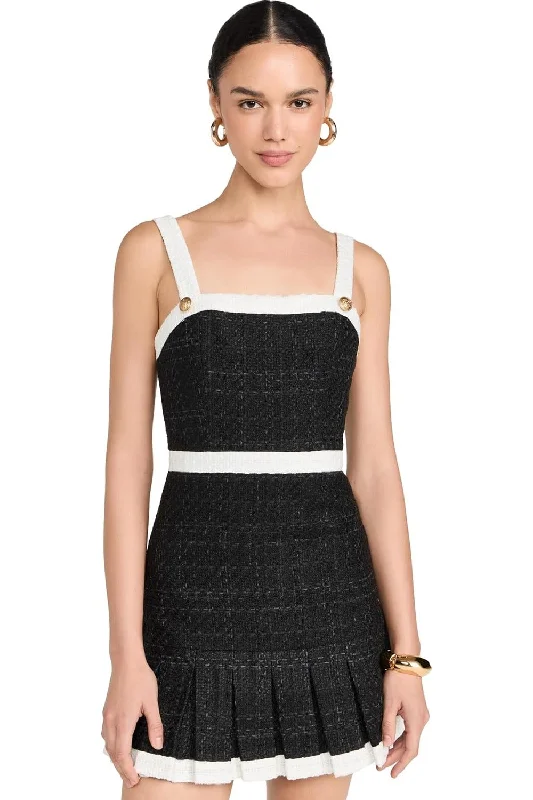 alice + olivia Women's Clarine Square Pleated Mini Dress, Black/Off White