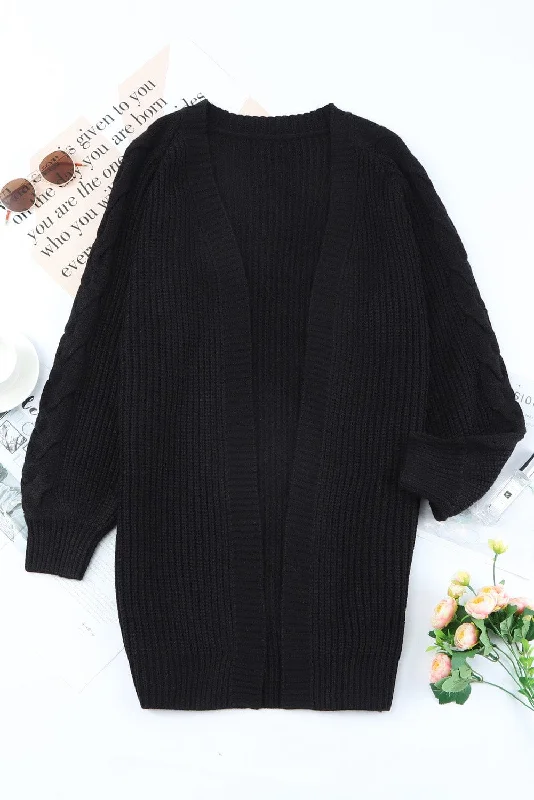 Long Sleeve Cable Knit Open Front Cardigan