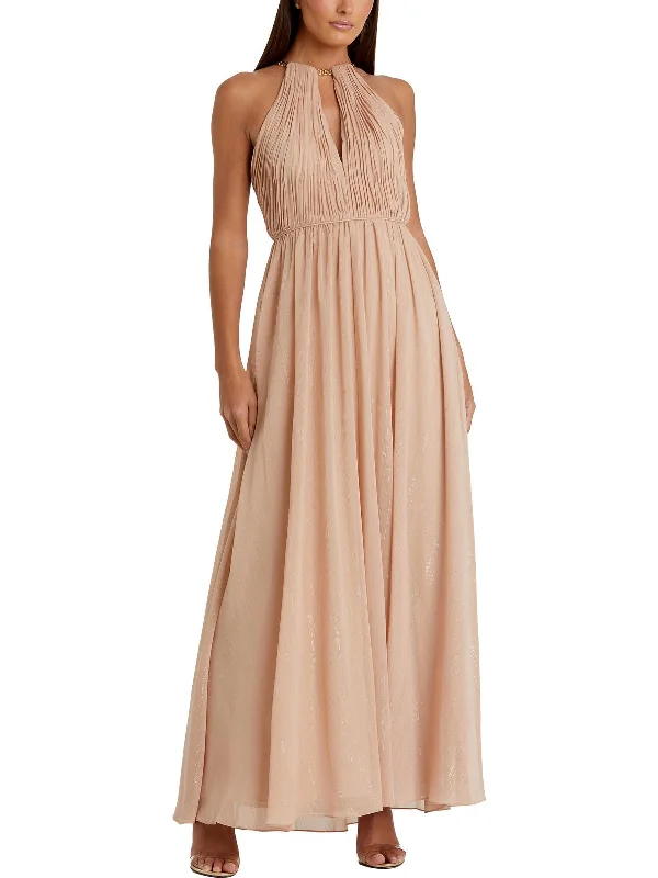 Womens Chiffon Metallic Evening Dress