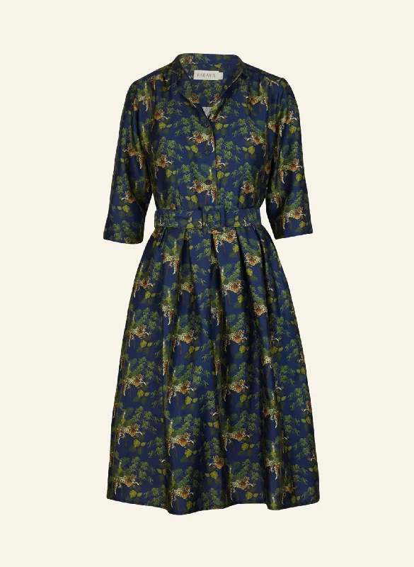 Cynthia Dress - Navy Leopards