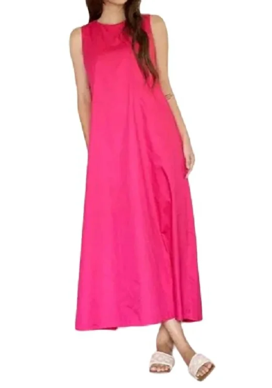 Sleeveless Poplin Maternity Dress In Fuschia