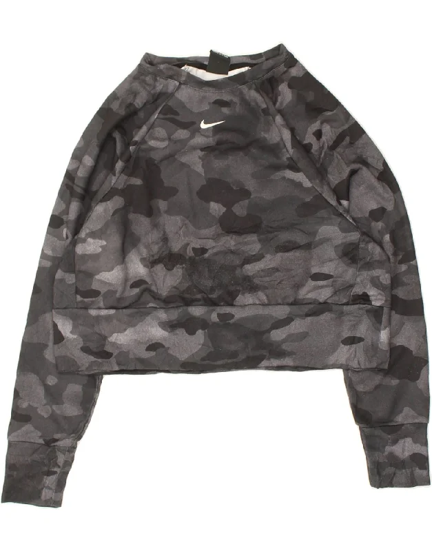 NIKE Womens Dri Fit Sweatshirt Jumper UK 10 Small Grey Camouflage