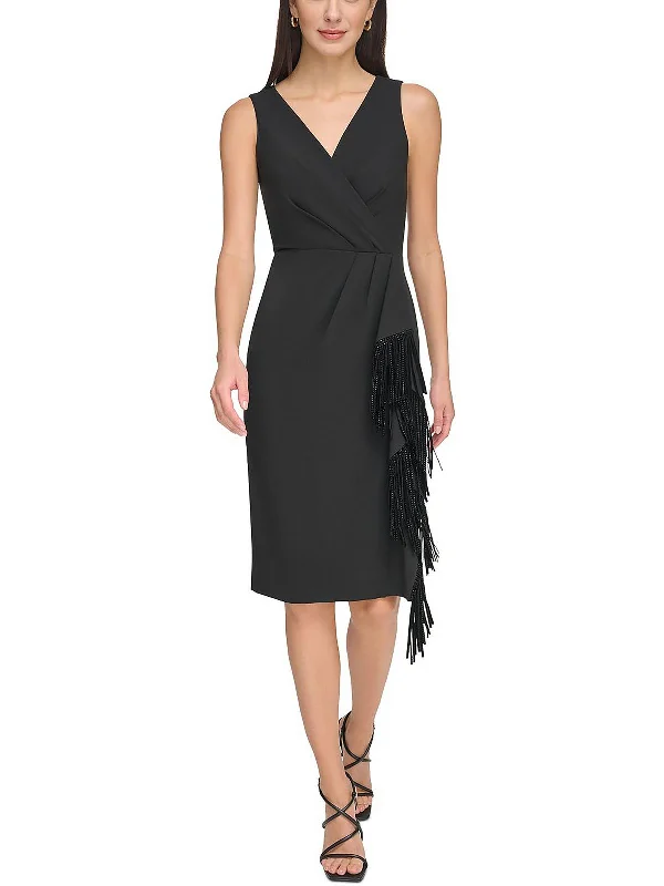 Womens Fringe Knee-Length Cocktail And Party Dress