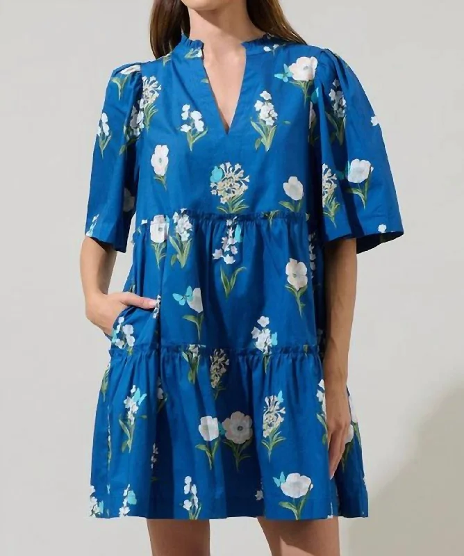 Madison Floral Shift Dress In Blue