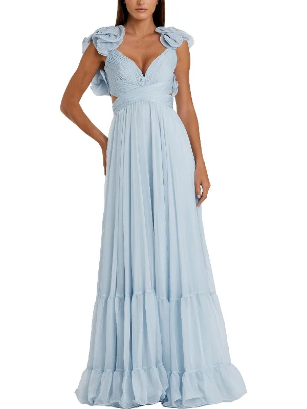 Womens Chiffon Lace-Up Evening Dress