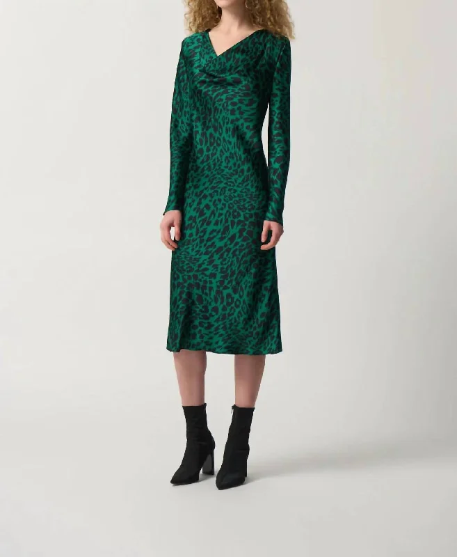 Animal Print Sheath Dress In Black/green