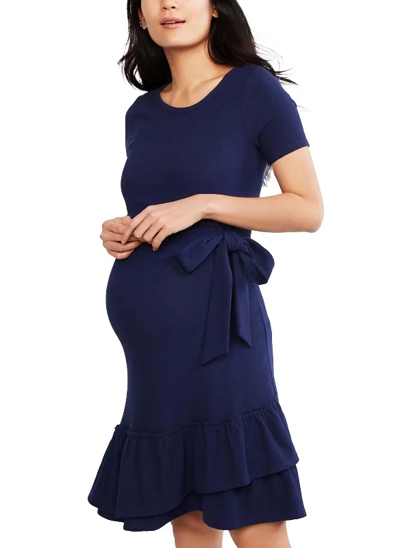 Womens Ruffled Side Tie Maternity Dress