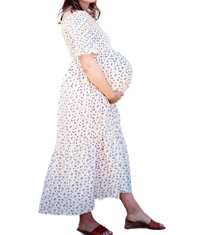 Floral Smocked Maternity Dress In Ivory