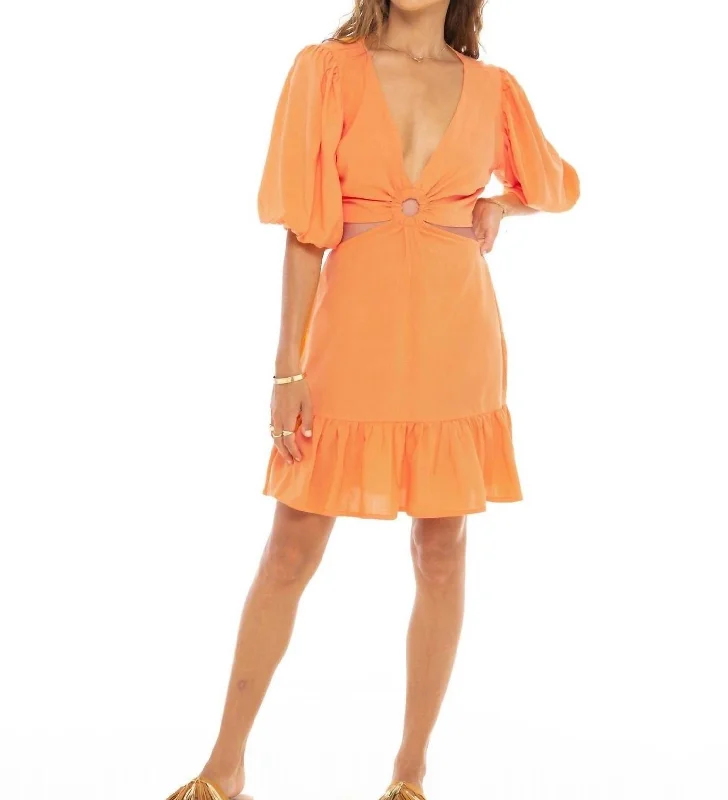 Puffed Sleeve Dress In Orange