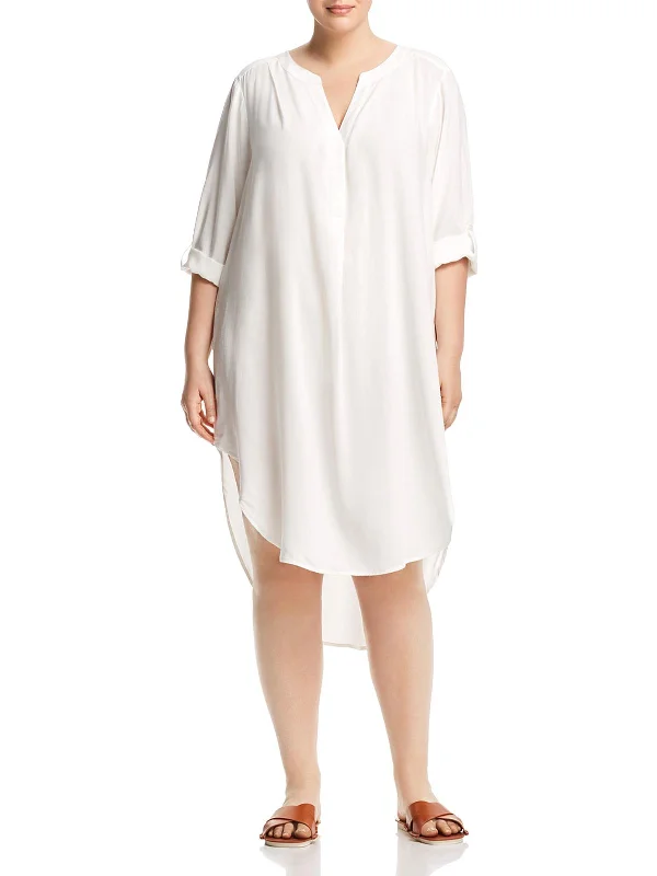 Plus Womens Adjustable Sleeves Hi-Low Tunic Dress