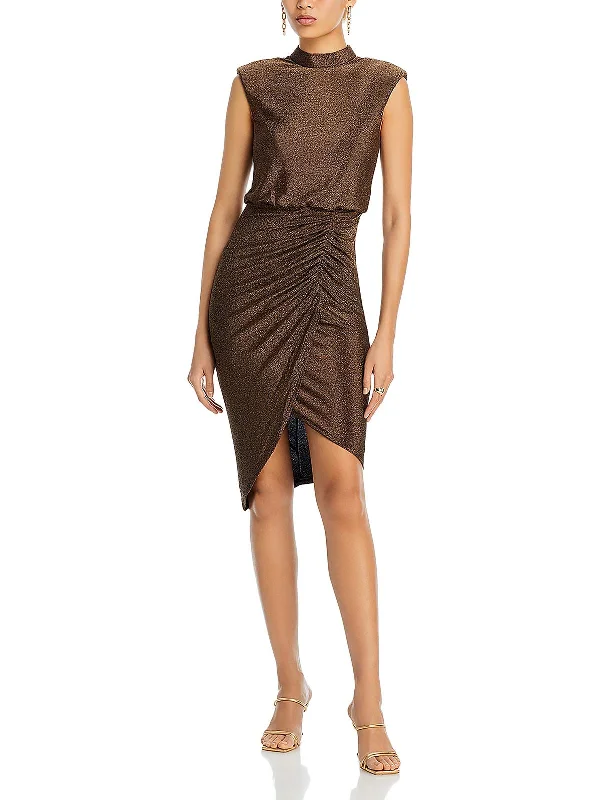 Womens Metallic Ruched Cocktail And Party Dress