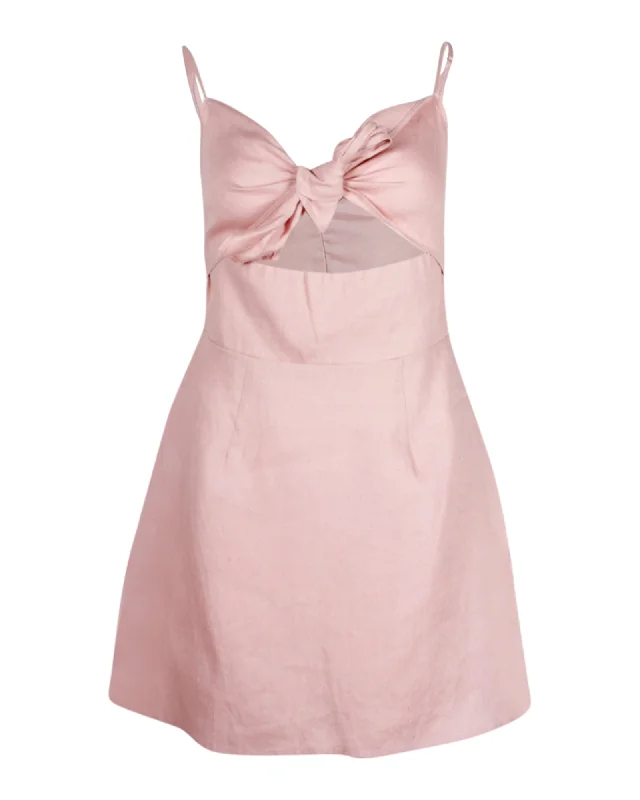 Reformation Sullivan Tie Front Minidress In Pink Linen