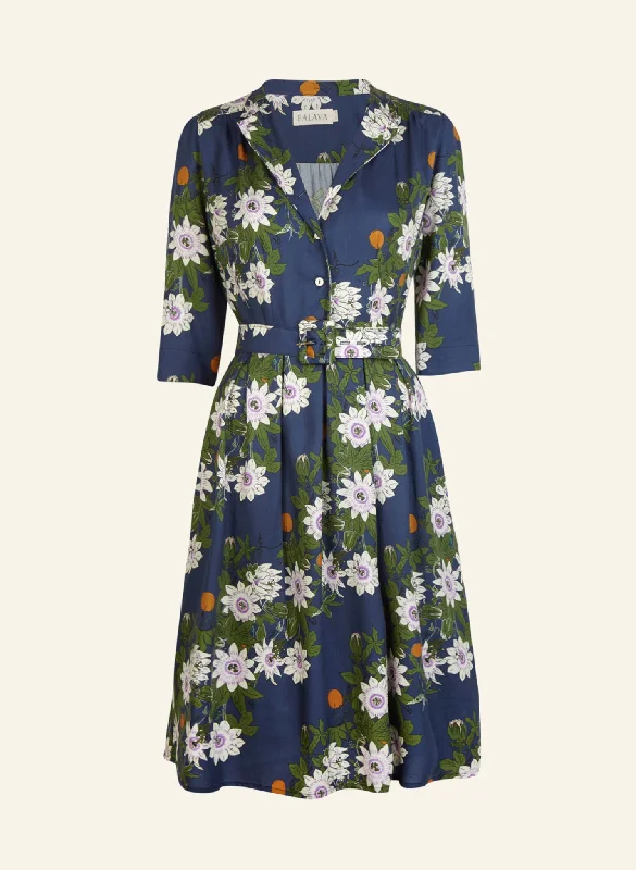 Cynthia - Navy Passion Flower Dress