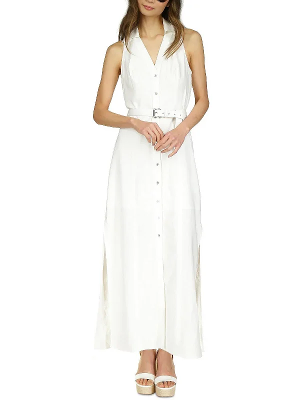 Petites   Womens Belted Button down Maxi Dress