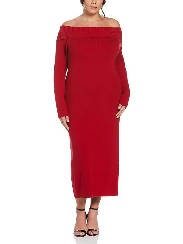 Plus Womens Ribbed Tea Length Sweaterdress