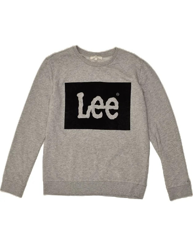 LEE Womens Loose Fit Graphic Sweatshirt Jumper UK 10 Small Grey Cotton