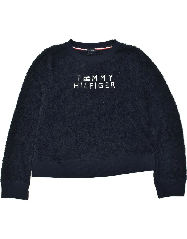 TOMMY HILFIGER Womens Graphic Fleece Jumper UK 18 XL Navy Blue Polyester