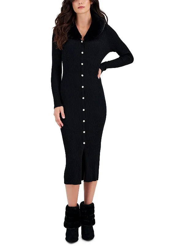 Womens Ribbed Mid Calf Sweaterdress