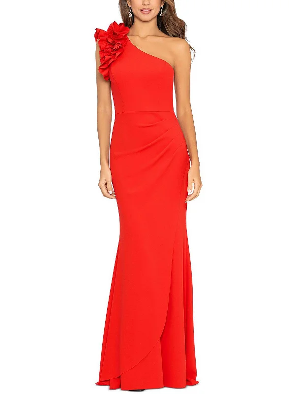 Petites Womens One Shoulder Long Evening Dress