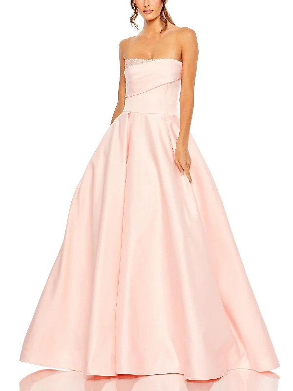 Womens Embellished Strapless Evening Dress