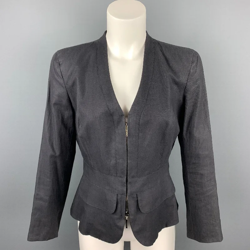 GIORGIO ARMANI Size 6 Slate Silk / Linen Zip Up Jacket