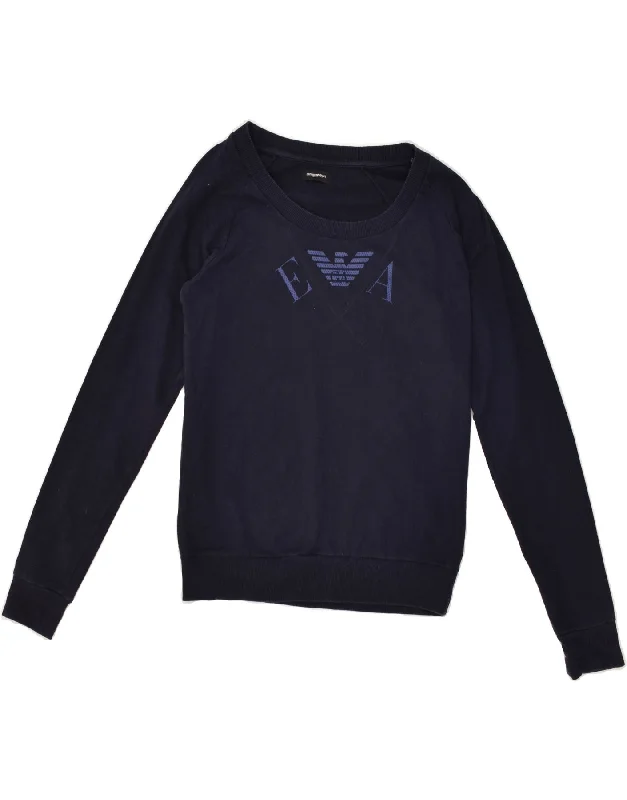 EMPORIO ARMANI Womens Graphic Sweatshirt Jumper UK 4 XS Navy Blue