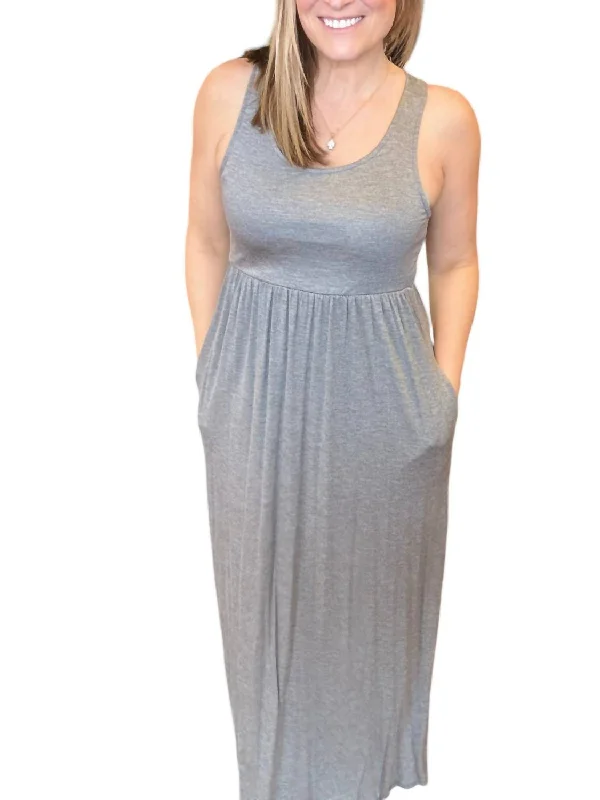 Stella Sleeveless Racerback Maxi Dress In Charcoal