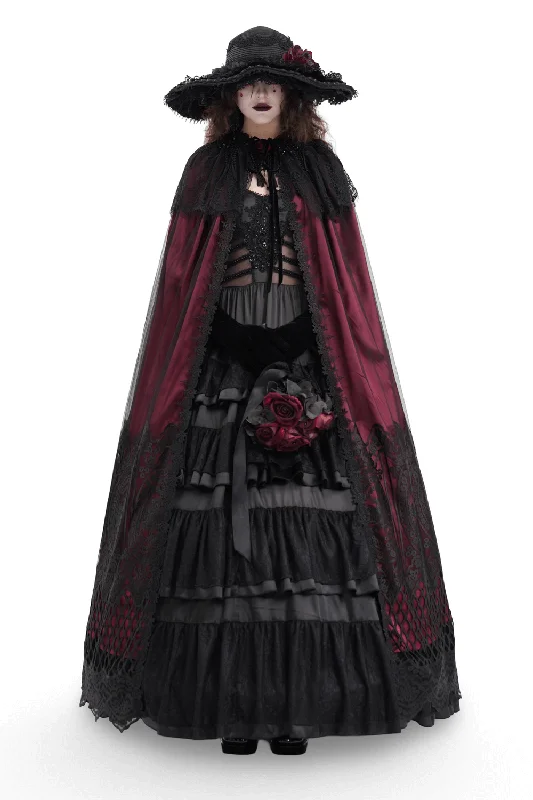 Gothic Hooded Cape with Lace and Satin Detailing