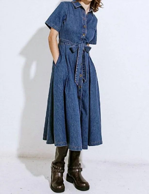 Denim Midi Dress In Medium Indigo Wash