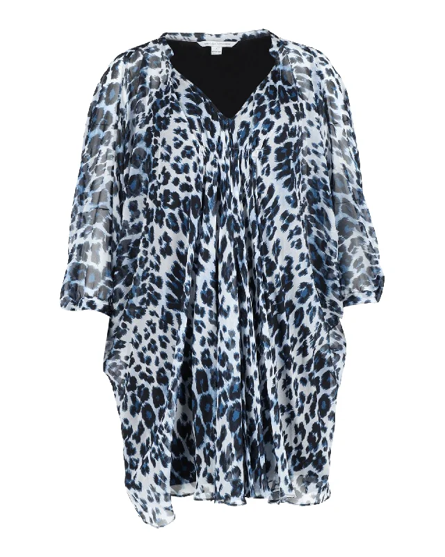 Diane Von Furstenberg Leopard-Print Mini Dress in Blue Silk