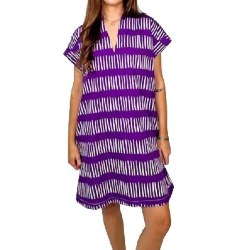 Nancy Dress In Inverted Purple Ticking