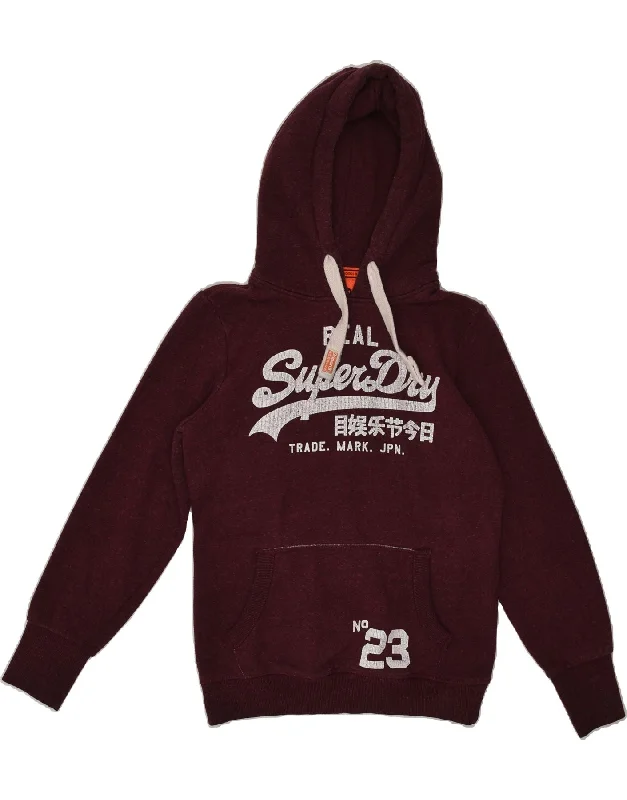 SUPERDRY Womens Graphic Hoodie Jumper UK 12 Medium Burgundy Polyester