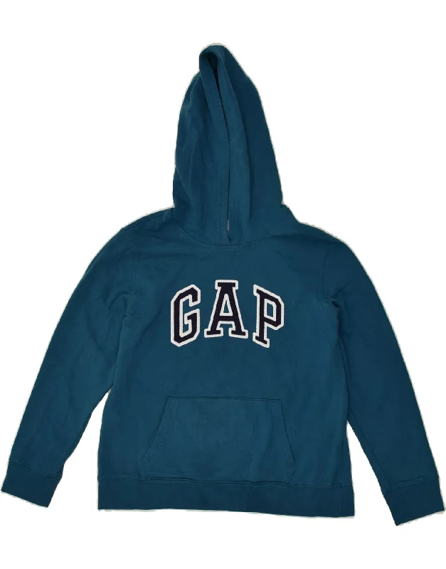 GAP Womens Graphic Hoodie Jumper UK 14 Medium Blue Cotton