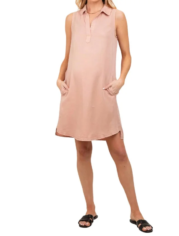 Tencel Sleeveless Shirt Dress In Dusty Peach