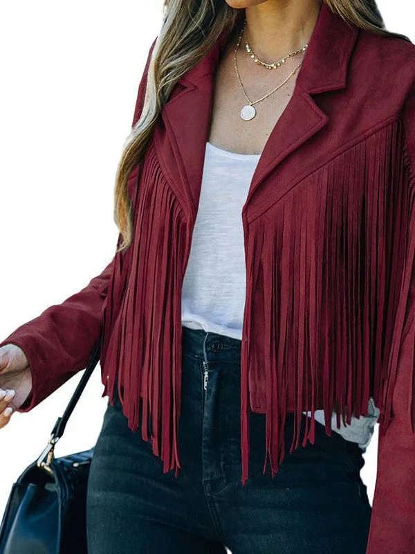 Long Sleeve Fringe Coat