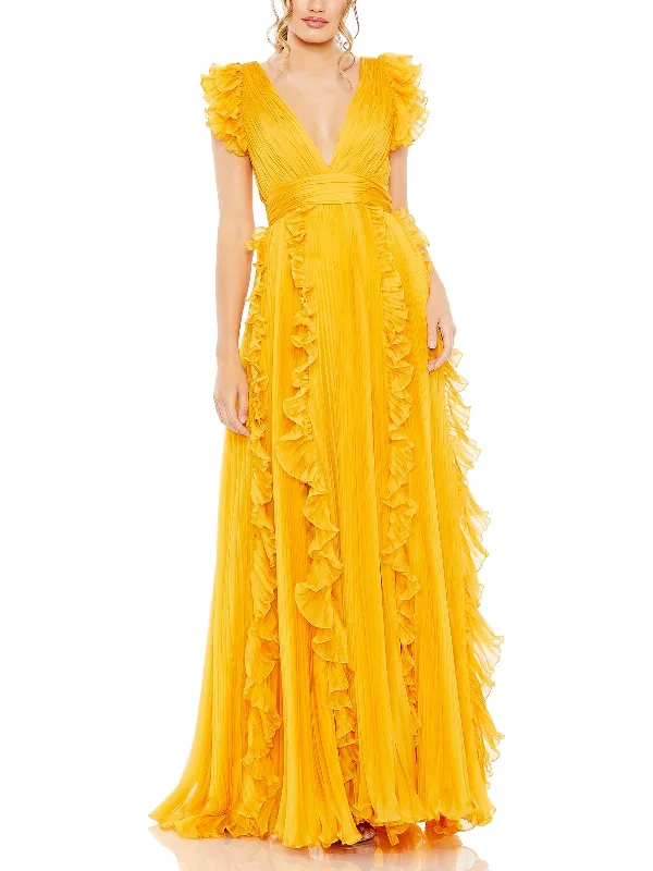 Womens Chiffon Plunge Evening Dress