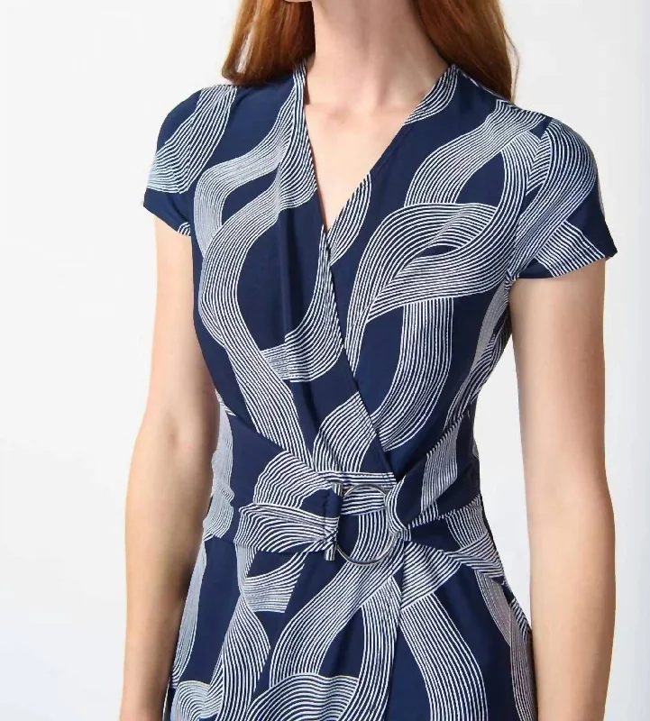 Abstract Print Wrap Dress In Blue/vanilla