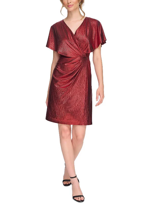 Womens Metallic Polyester Wrap Dress