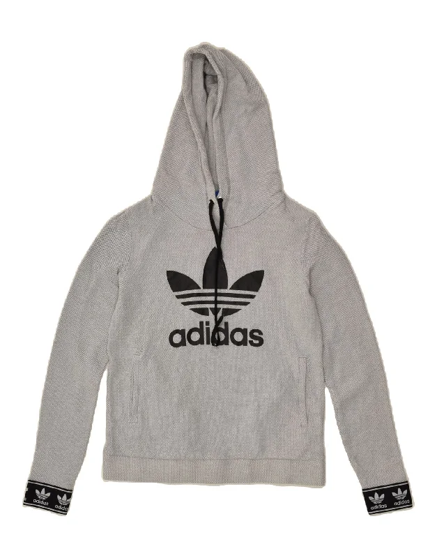 ADIDAS Womens Graphic Hoodie Jumper UK 10 Small Grey Polyester