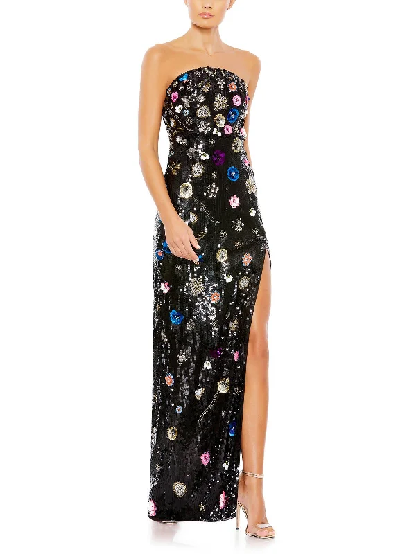 Womens Embellished Strapless Evening Dress