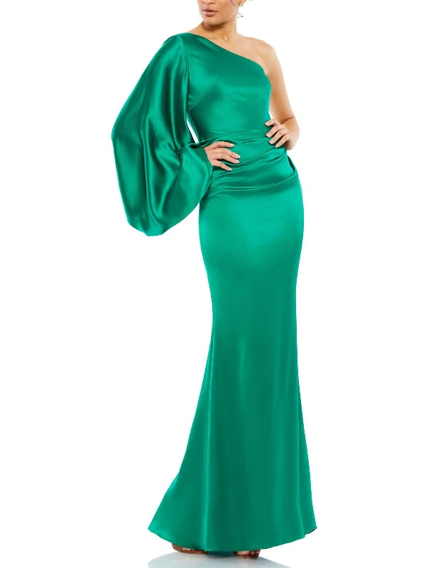 Womens Satin One Shoulder Evening Dress