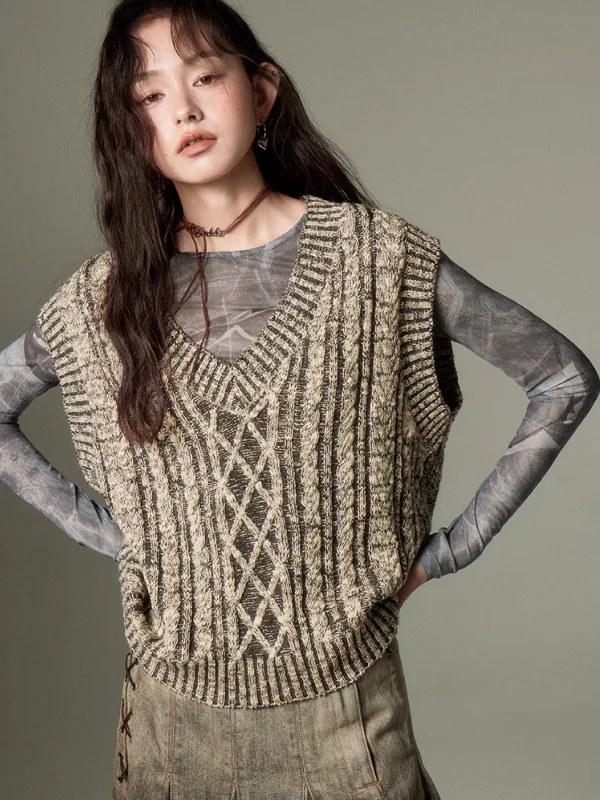 V-Neck Cable Knit Vest