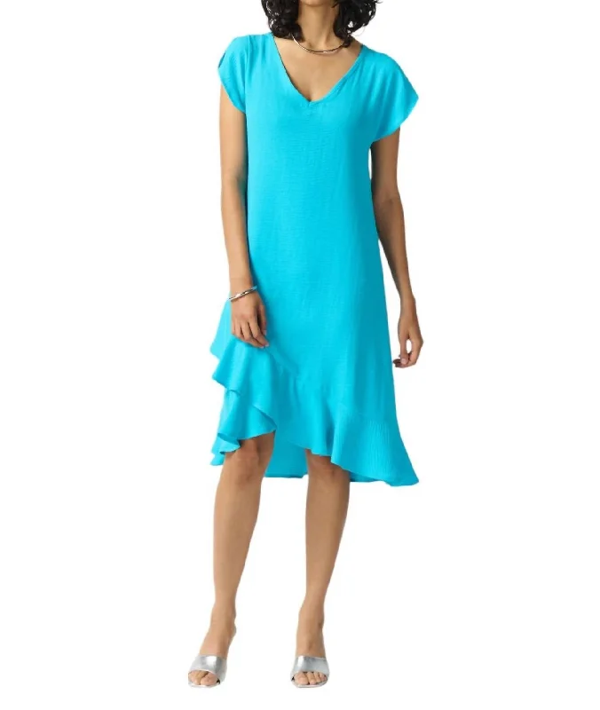 Flutter Sleeve A-Line Dress In Seaview