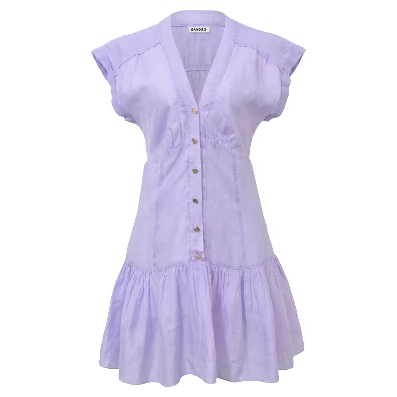 Sandro Maelys Button Front Minidress In Lilac Linen Blend