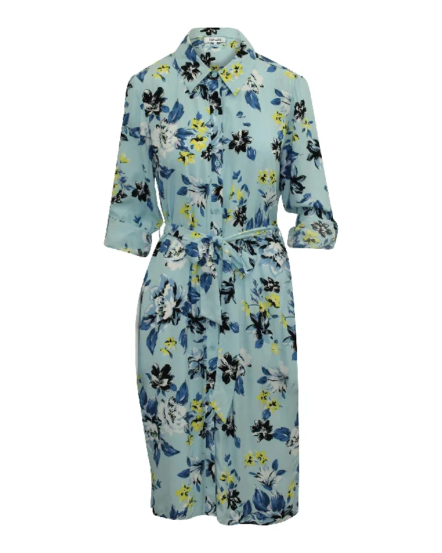 Diane Von Furstenberg Floral Shirt Dress in Blue Viscose